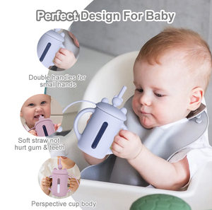 แก้วซิลิโคนสำหรับเด็ก ป้องกันการหก ปลอดภัยสำหรับอาหาร พร้อมหูจับฝึกหัดดื่ม  ขวดน้ำหลอดดูดสำหรับเด็กเล็กและเด็กวัยหัดเดิน - Product Image 4