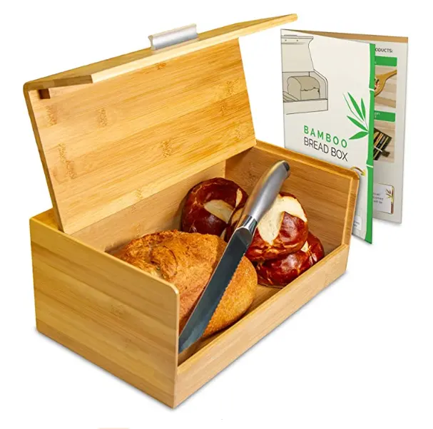 Kotak Roti Bambu, Kotak Roti Kayu Elegan untuk Dapur. Di Bawah Kotak Penyimpanan Konter Menjaga Kesegaran Segar. Kayu Alami