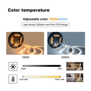 Tira de Luces LED Flexible SMD 2835 12V/24V CCT de Dos Colores, 240leds/m, Personalizable, Alto Brillo para Decoración de Iluminación - Product Image 4