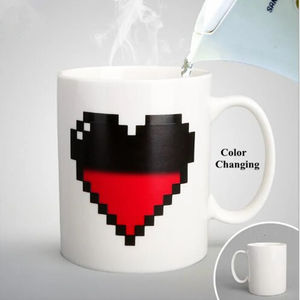 Vente en gros de tasses magiques en céramique en forme de cœur, réactives à la température, changeant de couleur, pour café, thé, lait, cadeau de la Saint-Valentin, dessin animé - Product Image 1