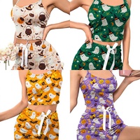 Set Pakaian Santai Wanita Model Suspender Atasan dan Celana Pendek Motif Kartun Musim Dingin, Tren Fashionable Terlaris untuk Halloween, Impor