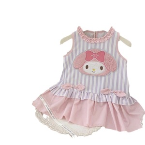 Child Star Circle Girls Sleeveless Striped Dress Pink Bow <b>Patchwork</b> Summer Breathable Korean Style - Product Image 5