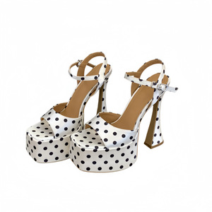 2026 New Summer Polka Dot Platform Block Heel <b>Sandals</b> for Women Single Buckle Strap Ultra High Heel Thick Sole High Heels - Product Image 4