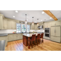 Pengocok pintu lemari dapur, bahan pintu MDF kayu ceri Amerika Utara, Vivid 3D Render mewah rumah pertanian, gaya buatan tangan