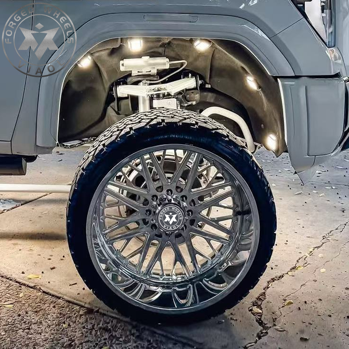 Viaol 20x10 22x12 22x14 24x12 24x14 Polished Forged Deep Dish Rims 6 8 10 Lug 6x139.7 6x5.5 8x6.5 8x180 10x225 Wheels for Truck