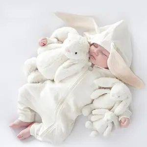 بدلة نوم للأطفال من القطن, بدلة نوم للأطفال من القطن قطعة واحدة بقلنسوة وبأكمام طويلة