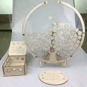 Libro de visitas de boda circular de madera con flores, 60 cm, corte láser, caja creativa para mensajes de invitados, para decoración de bodas - Product Image 2