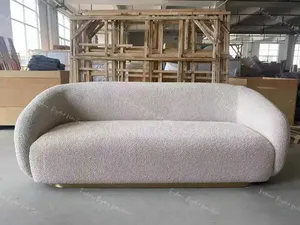 Base di metallo di alta qualità orsacchiotto crema avorio bouclé divano soggiorno divano salotto - Product Image 2