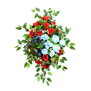 <b>Artificial</b> Red and Blue Rose <b>Bouquet</b> Decorative Wreath and Swag Floral Arrangement for Home Wedding Wall Event Decor - Product Image 1