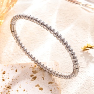 Wholesale Women's Square Beaded 316L Stainless Steel Cuff <b>Charm</b> Bracelets 18K Gold Silver Plated Trendy <b>Bangles</b> Gift - Product Image 2