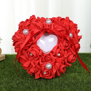 คุณภาพสูง1ชิ้นแหวนรูปหัวใจสีขาวหมอนข้ามพรมแดนสไตล์ตะวันตกสำหรับเจ้าบ่าวเจ้าสาว PE โฟม ROSA rugosa กล่องแหวนแต่งงาน - Product Image 3