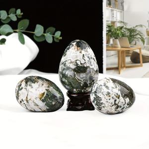 Œuf en agate mousse naturelle polie, pierre de guérison pour la décoration Feng Shui de la maison et du bureau (vente en gros) - Product Image 2