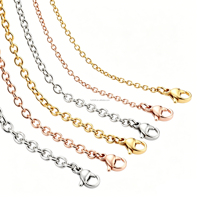 Chaîne à maillons ronds en acier inoxydable plaqué or 18 carats et or rose, chaîne Rolo, collier avec fermoir mousqueton, chaîne de base pour bijoux