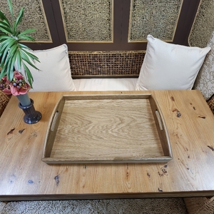 Assiette à dîner en bois de <span class=keywords><strong>chêne</strong></span> écologique avec revêtement à l'huile de cire de bois <span class=keywords><strong>Plateau</strong></span> de petit déjeuner durable en forme de rectangle Poignées incurvées Design moderne - Product Image 6