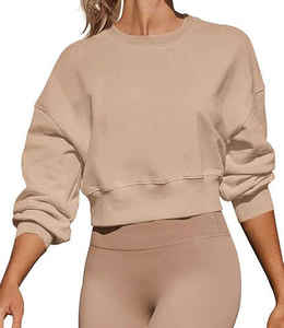 Mujeres personalizadas de manga larga de cuello redondo recortada sudaderas Loose Fit Pullover sudadera - Product Image 5