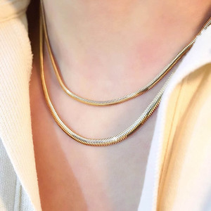 Collar de Cadena de Serpiente Plana de Oro Amarillo de 18K Au750, Cadena de Espiga, Joyería, Cadena Gruesa, Collar de Oro de 16''18'' - Product Image 2