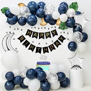  Decoraciones de cumpleaños número 50 para hombres, azul marino  y plateado, suministros de fiesta de cumpleaños de 50 años con pancarta de  feliz cumpleaños y globos de aluminio con el número