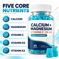 Gummies de calcium et magnésium pour adolescents sous marque privée avec vitamines C, D3, K2, zinc et curcuma – 60 unités – Complément quotidien pour la santé osseuse – OEM/ODM