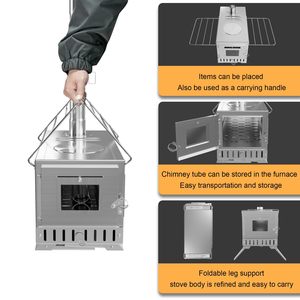 Estufa de leña plegable de titanio para tienda de campaña, para clima frío, con horno para cocción y calefacción, para uso en tiendas de campaña geodésicas. - Product Image 4