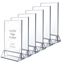 Porte-affiche en acrylique transparent 4x6 avec bordures argentées et support vertical, porte-menu de table double face cadres photo