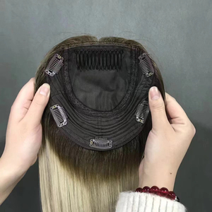 شعر مستعار يهودي كوشر مزدوج السحب للنساء، قطعة شعر بمشابك تشبه فروة الرأس الحقيقية، مقاسات 6×7 و7×8 و8×9، قاعدة حريرية، شعر بشري طبيعي - Product Image 5