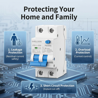 Interruptor Diferencial de Protección Contra Fugas de Corriente 3P+N 32A 40A 50A 63A OEM, Interruptor de Circuito RCCB, RCBO