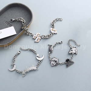 Personalized <b>Name</b> Customize Vintage Gold Enamel Stainless Steel Unisex Cuban <b>Chain</b> Cartoon Letter Logo Charms Fashion Bracelets - Product Image 6