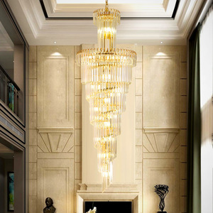 Long Pendant Light Hotel Spiral Staircase Modern Large Crystal Gold Decoration <b>Chandelier</b> - Product Image 3