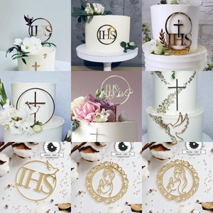 Decoración para Pastel de Primera Comunión con Cruz Acrílica, Paloma y IHS, Adorno para Pastel, Suministros para Fiestas - Product Image 1