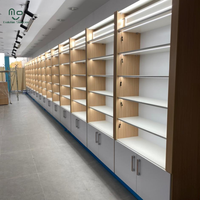 Étagère murale décorative en verre personnalisée avec éclairage LED pour pharmacie, présentoir en MDF pour magasin médical, comptoir de vente