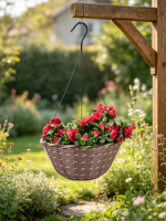 Pot suspendu sculpté à la main de style américain en ciment violet, marron et vert clair, en forme de bol, avec doublure imperméable et crochet métallique pour la maison