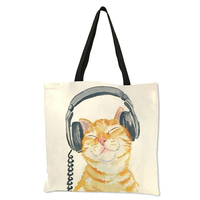 Jolies filles sac à main aquarelle chat mignon personnalisé imprimé Eco lin réutilisable Shopping voyage sac fourre-tout décontracté