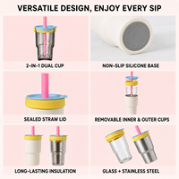 Tumbler Kopi Portabel 20 oz 2 in 1 Stainless Steel Dinding Ganda Terisolasi dengan Sedotan dan Tutup, Tahan Panas dan Dingin, Dapat Digunakan Kembali untuk Perjalanan (Grosir)