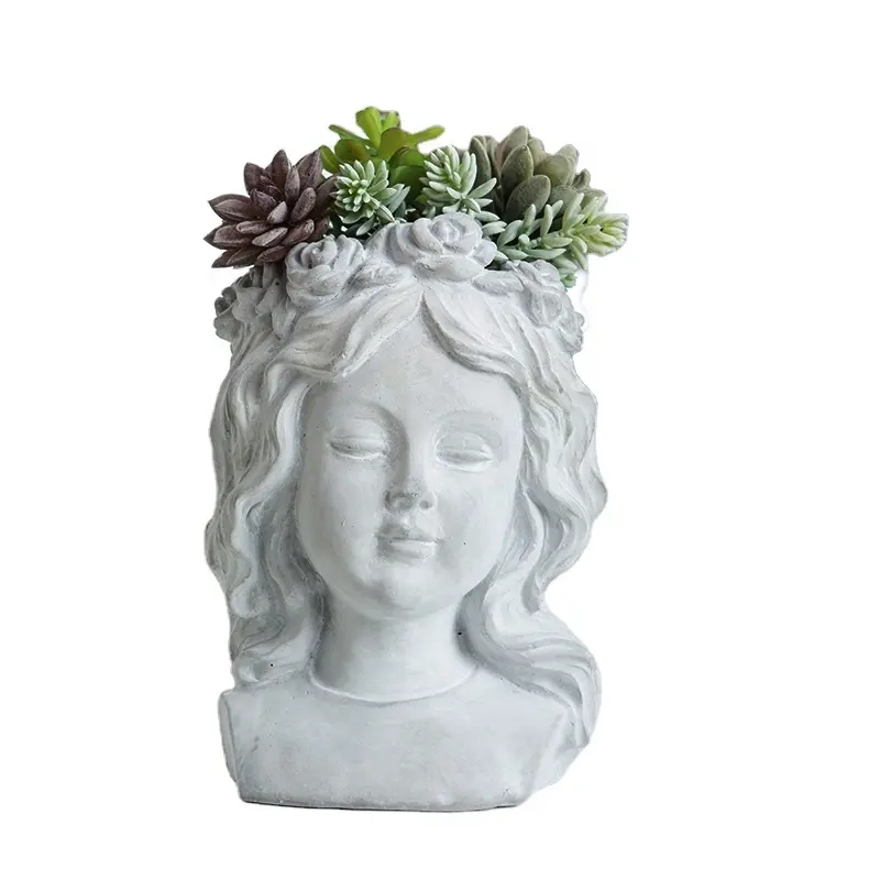 Vendita all'ingrosso Casa Giardino Retro di Stile Volto Umano Vaso di Fiori Antico Disegno Handicarfs Pianta Polyresin Figurine Bonsia Per La Vendita