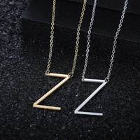 Collar de acero inoxidable de titanio para mujer, cadena de eslabones con colgante de nombre Europeo Americano inicial, tema budista, 26 letras