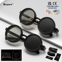 Lunettes de soleil polarisées Boyarn à réglage de luminosité, pour hommes, en plastique, rondes, UV400, 9 niveaux de teinte réglable ND, intelligentes