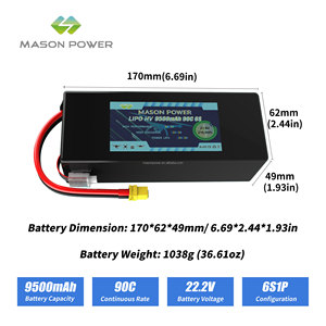 Nhà máy trực tiếp FPV drone pin 6S 22.2V 9500mAh 90C LiPo pin cho đua xe điện ảnh tầm xa ul CE TUV chứng nhận - Product Image 2
