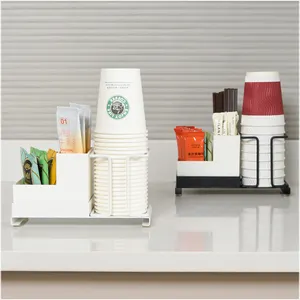 Organizador de estación de café a precio de fábrica, soporte desechable para taza de té de encimera, dispensador de taza de café de plástico y papel
