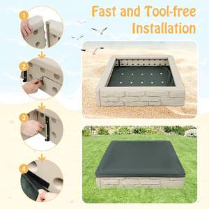 <span class=keywords><strong>Bac</strong></span> à <span class=keywords><strong>sable</strong></span> en plastique en pierre carrée de 4 pieds de vente chaude populaire pour des enfants avec la base et la couverture - Product Image 4