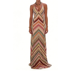 Women's Print <b>Spaghetti</b> <b>Strap</b> Maxi Dress - Crisscross Back Halter Gown Dresses Fashion - Product Image 2