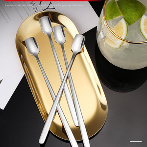 304 Stainless Steel Long Ice <b>Spoon</b> Cocktail Stirrer Durable Solid Color Thickened <b>Coffee</b> Stirring <b>Spoon</b> - Product Image 1