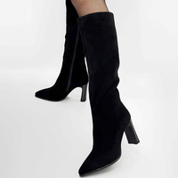 Bottines à talons hauts de 6 cm en daim noir à bout pointu avec fermeture éclair latérale pour femmes, mode automne/hiver, antidérapantes