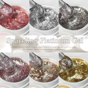 Vernis à ongles semi-permanent en gel UV pailleté or, argent, platine, 6 couleurs, gel pour nail art cristallin pour manucure - Product Image 4