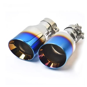 Punta de escape universal de doble capa de acero inoxidable con acabado azul quemado, directamente de fábrica, para silenciador de coche. - Product Image 1