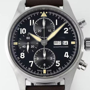 Montre chronographe à bracelet en cuir en acier inoxydable pour homme, tendance et best-seller, étanche à 50 bars, mouvement mécanique, usage quotidien - Product Image 2