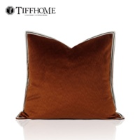 Tiff Home vente en gros nouvelle tendance 45*45cm housse amovible Orange foncé texturé velours housse de coussin de luxe pour la décoration intérieure