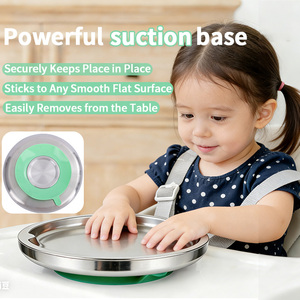 Myjoybee Herbruikbare Onbreekbare RVS Siliconen Baby Voedingsbord Verdeeld Bord met Siliconen Zuignap voor Baby's - Product Image 5