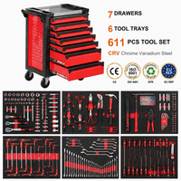 Chariot à outils robuste en fer de 611 pièces pour réparation automobile, avec système de verrouillage à clé, tiroirs et coffret à outils inclus