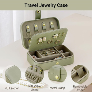 Estuche organizador de joyas de viaje verde <span class=keywords><strong>oliva</strong></span> de cuero para mujer, Cajas de Regalo de joyería portátiles para collar, anillos, pulsera, pendientes - Product Image 4