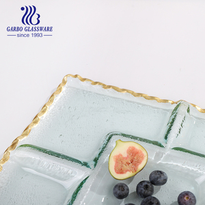 <span class=keywords><strong>Assiette</strong></span> à Dessert <span class=keywords><strong>en</strong></span> <span class=keywords><strong>Verre</strong></span> Rectangle de 33cm avec Compartiments pour Snacks Fruits Bonbons <span class=keywords><strong>Assiette</strong></span> <span class=keywords><strong>en</strong></span> <span class=keywords><strong>Verre</strong></span> de Luxe Élégante avec Bord <span class=keywords><strong>en</strong></span> Feuille d'Or - Product Image 4
